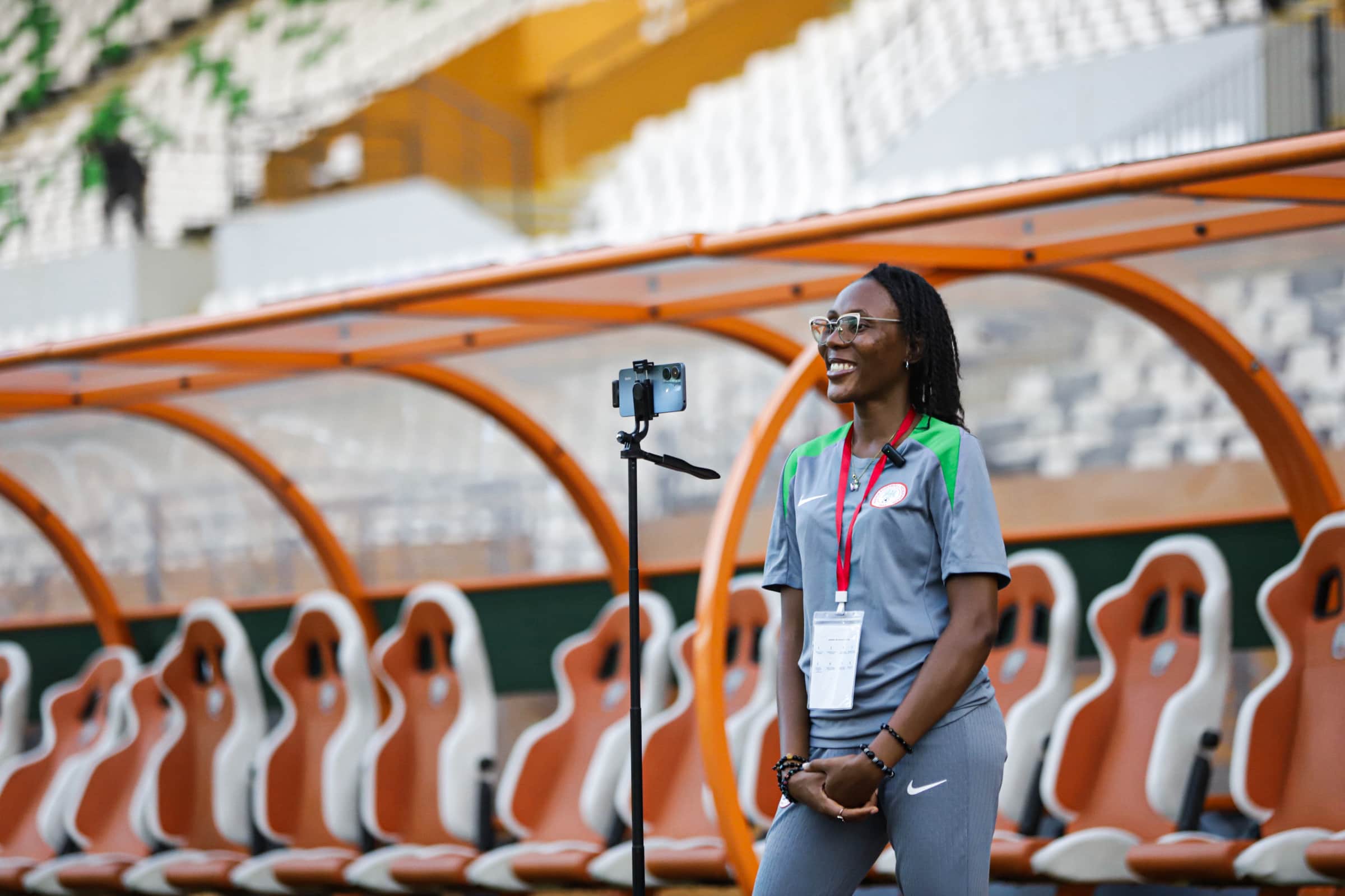 Dorcas Koki presenting live from the stadium
